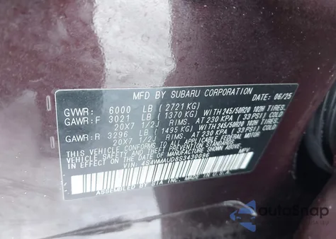 2025 Subaru Ascent Touring 7-Passenger из США, поврежденный, VIN 4S4WMAUD8S3430096